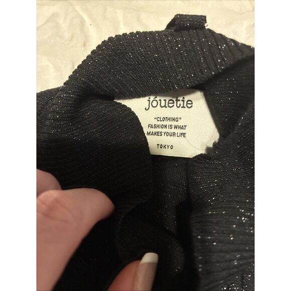 Jouetie Japan Black Metallic Knit Ribbed Turtleneck Long Sleeve Sweater Medium - Picture 4 of 5